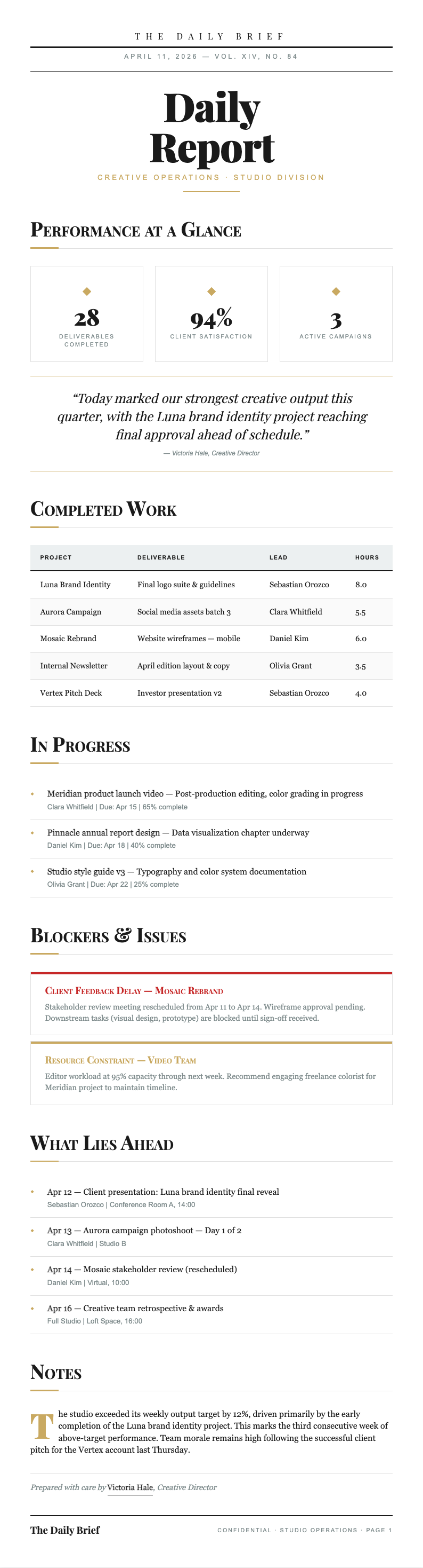 Editorial magazine daily report